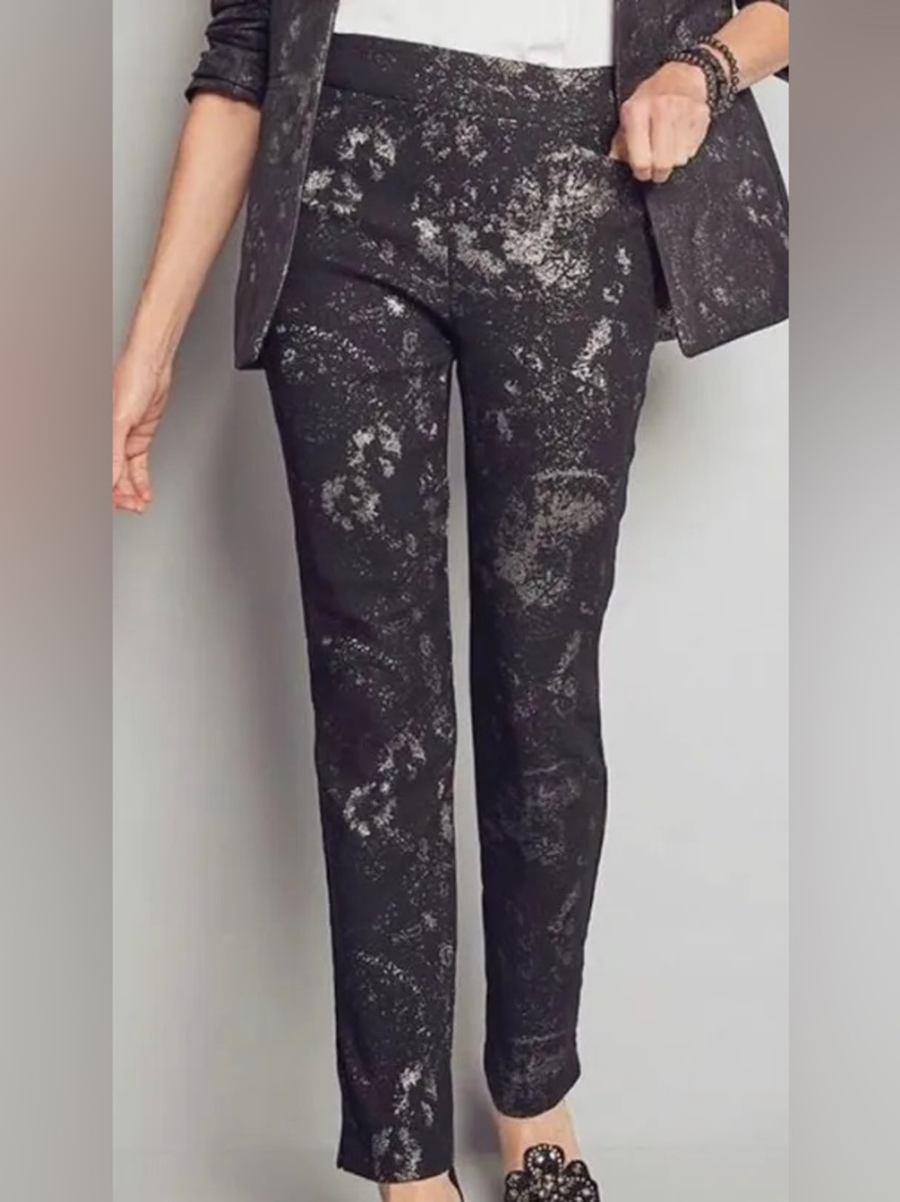 Chico's Brigitte So Slimming Lurex Jacquard Metallic Ankle Pants L